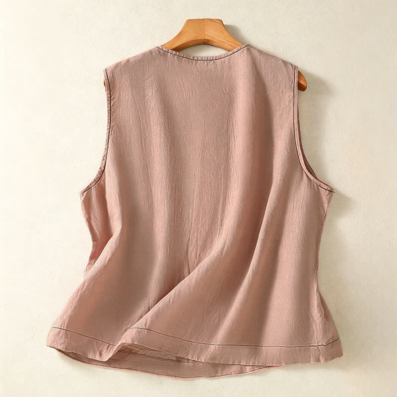 Buddha Stones Lässiges, minimalistisches, einfarbiges Damen-Tanktop mit Knopfleiste und aufgesetzter Tasche – perfekt für den Sommer. - image 27