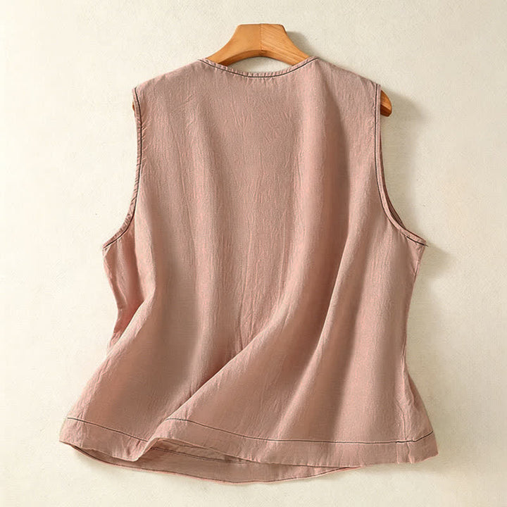Buddha Stones Lässiges, minimalistisches, einfarbiges Damen-Tanktop mit Knopfleiste und aufgesetzter Tasche – perfekt für den Sommer. - image 27