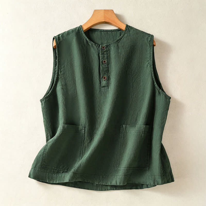 Buddha Stones Lässiges, minimalistisches, einfarbiges Damen-Tanktop mit Knopfleiste und aufgesetzter Tasche – perfekt für den Sommer. - Waldgrün - US12, UK/AU16, EU44 (2XL) - image 13