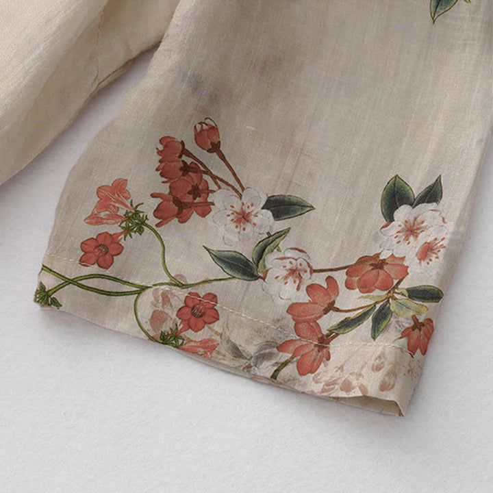 Buddha Stones Sommerkleid im Tang-Stil mit Stehkragen, kleinen roten Blumen und kurzen Ärmeln für Damen - image 7
