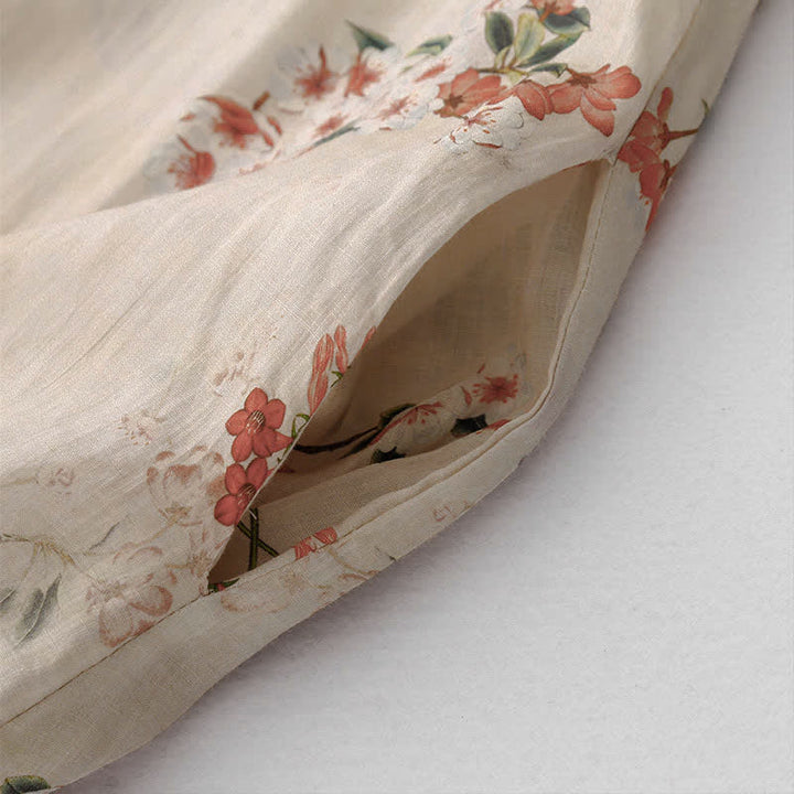 Buddha Stones Sommerkleid im Tang-Stil mit Stehkragen, kleinen roten Blumen und kurzen Ärmeln für Damen - image 9