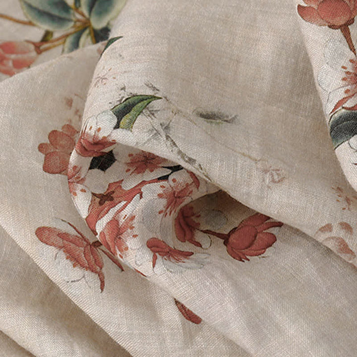 Buddha Stones Sommerkleid im Tang-Stil mit Stehkragen, kleinen roten Blumen und kurzen Ärmeln für Damen - image 12