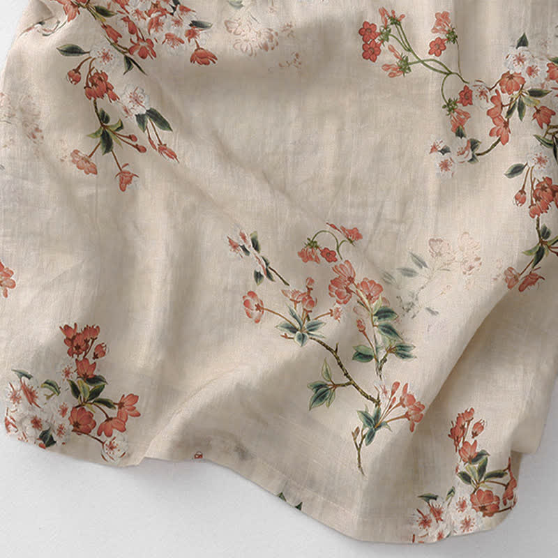 Buddha Stones Sommerkleid im Tang-Stil mit Stehkragen, kleinen roten Blumen und kurzen Ärmeln für Damen - image 10