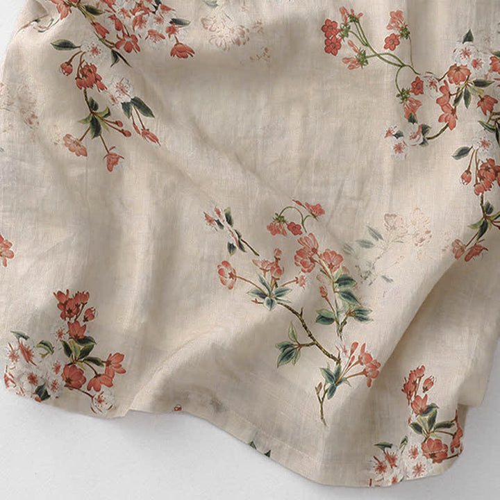 Buddha Stones Sommerkleid im Tang-Stil mit Stehkragen, kleinen roten Blumen und kurzen Ärmeln für Damen - image 10