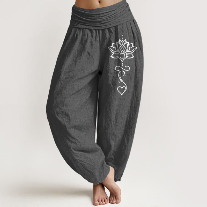 Buddha Stones Damen-Haremshose aus reiner Baumwolle mit Lotusherzmuster und elastischem Bund - DimGray - US16, UK/AU20, EU48 (3XL) - image 8