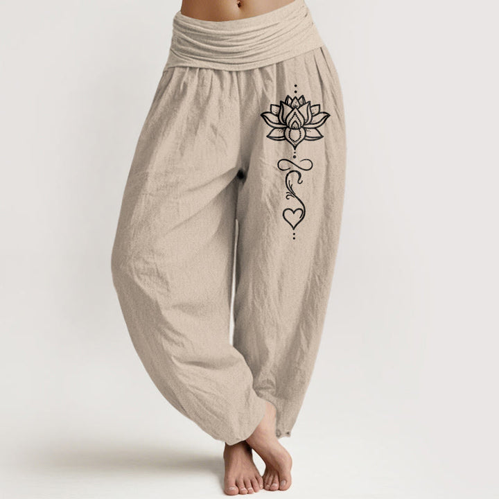 Buddha Stones Damen-Haremshose aus reiner Baumwolle mit Lotusherzmuster und elastischem Bund - Bräunen - US16, UK/AU20, EU48 (3XL) - image 11