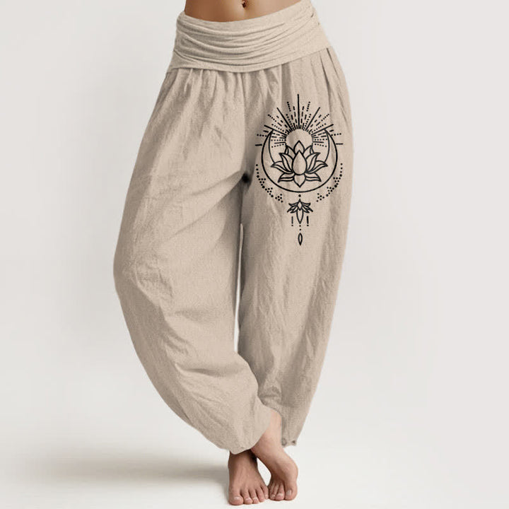 Buddha Stones Damen-Haremshose aus reiner Baumwolle mit Lotusmuster und elastischem Bund - Bräunen - US16, UK/AU20, EU48 (3XL) - image 0
