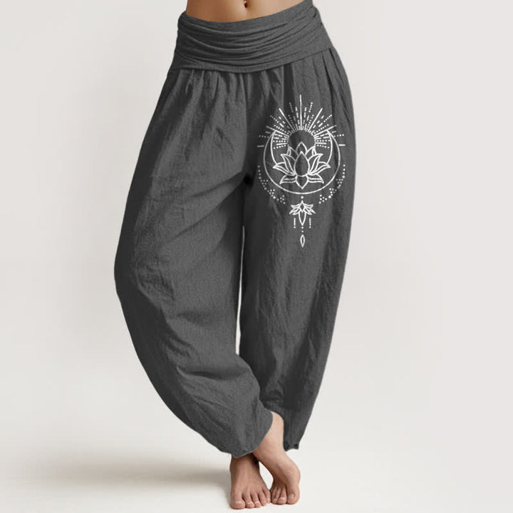 Buddha Stones Damen-Haremshose aus reiner Baumwolle mit Lotusmuster und elastischem Bund - DimGray - US16, UK/AU20, EU48 (3XL) - image 11