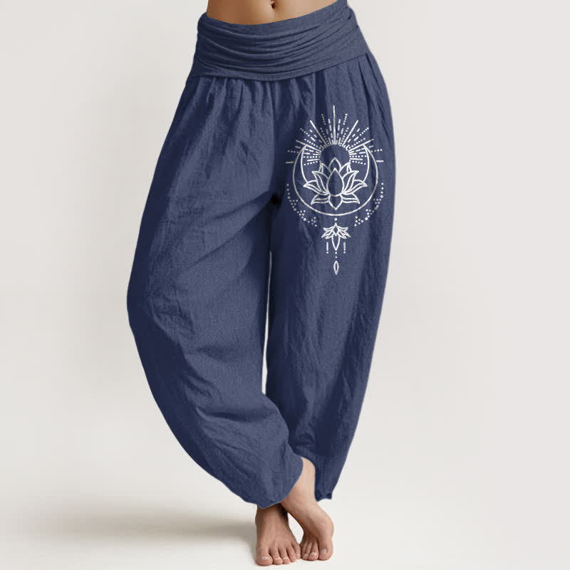 Buddha Stones Damen-Haremshose aus reiner Baumwolle mit Lotusmuster und elastischem Bund - Dunkelschieferblau - US16, UK/AU20, EU48 (3XL) - image 8