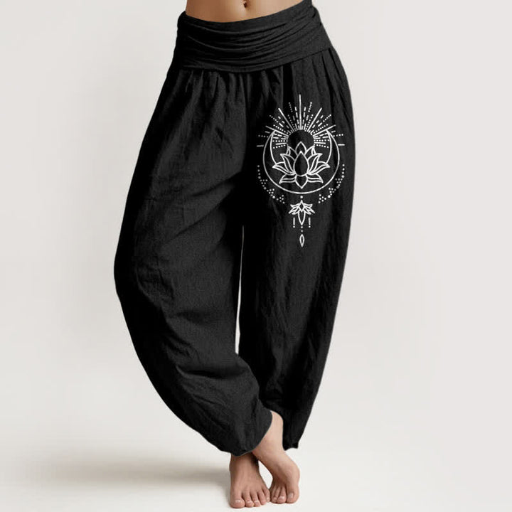 Buddha Stones Damen-Haremshose aus reiner Baumwolle mit Lotusmuster und elastischem Bund - Schwarz - US16, UK/AU20, EU48 (3XL) - image 5
