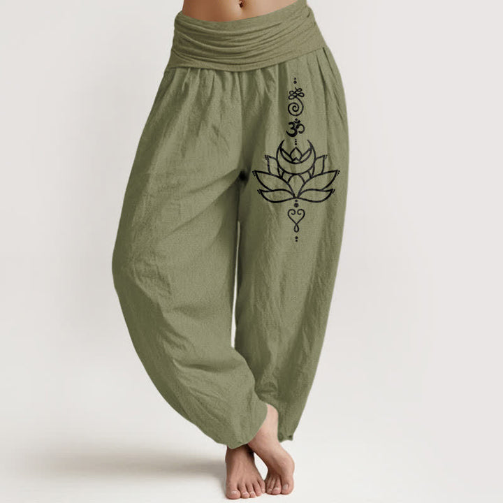 Buddha Stones Damen-Haremshose aus reiner Baumwolle mit Lotusblütenmuster und elastischem Bund - Olivgrün - US16, UK/AU20, EU48 (3XL) - image 14