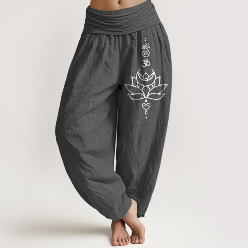 Buddha Stones Damen-Haremshose aus reiner Baumwolle mit Lotusblütenmuster und elastischem Bund - DimGray - US16, UK/AU20, EU48 (3XL) - image 8