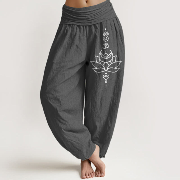Buddha Stones Damen-Haremshose aus reiner Baumwolle mit Lotusblütenmuster und elastischem Bund - DimGray - US16, UK/AU20, EU48 (3XL) - image 8