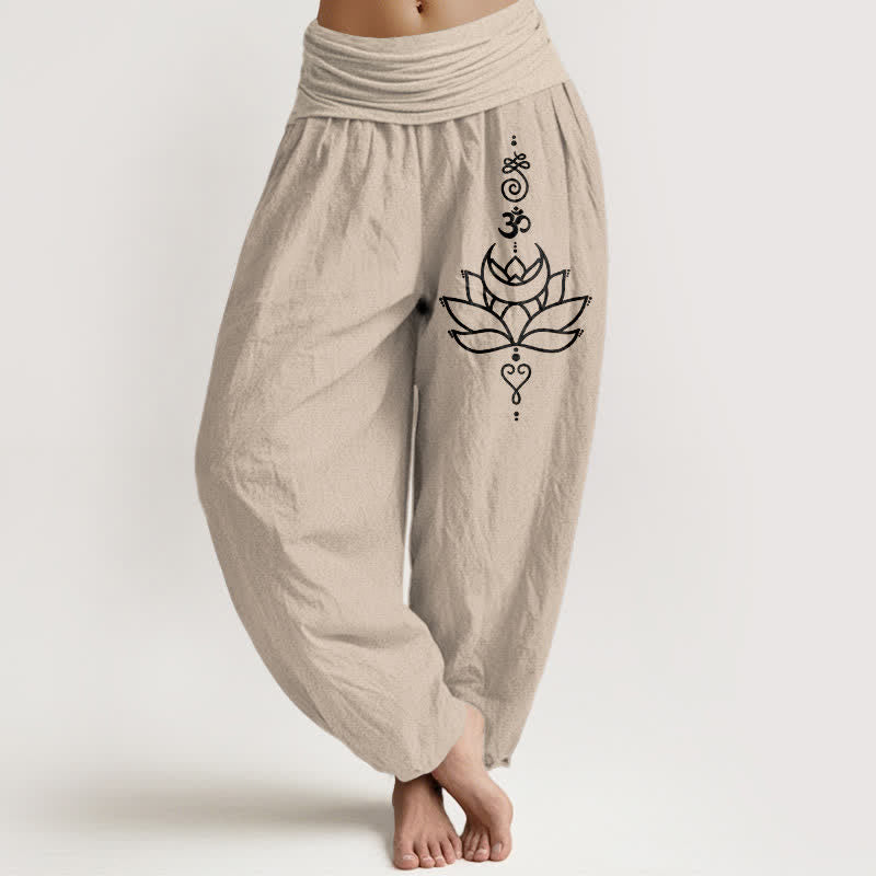 Buddha Stones Damen-Haremshose aus reiner Baumwolle mit Lotusblütenmuster und elastischem Bund - Bräunen - US16, UK/AU20, EU48 (3XL) - image 11