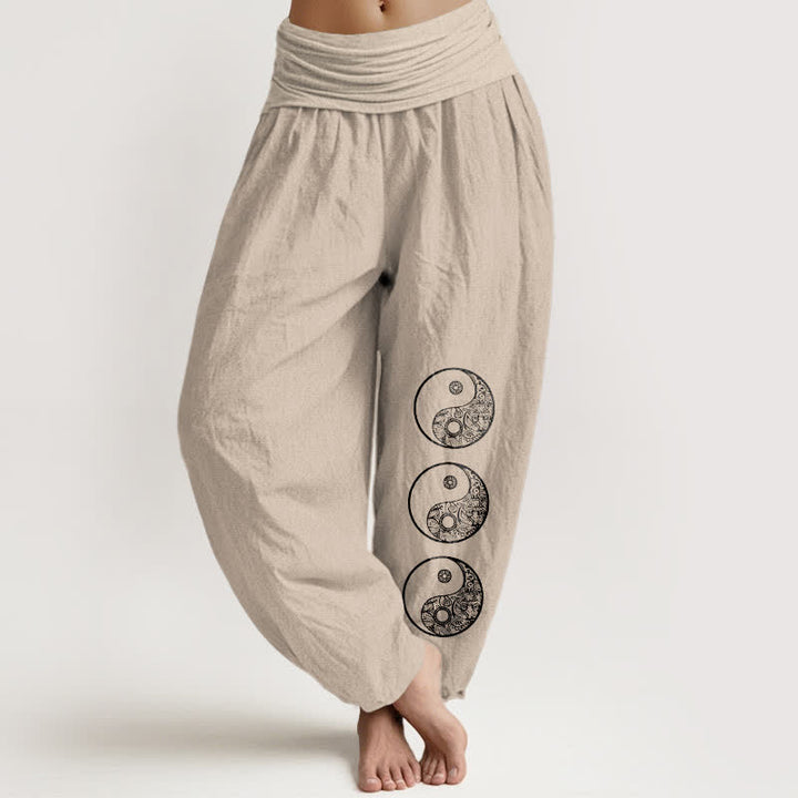 Buddha Stones Damen-Haremshose aus reiner Baumwolle mit Yin-Yang-Muster und elastischem Bund - Bräunen - US16, UK/AU20, EU48 (3XL) - image 11