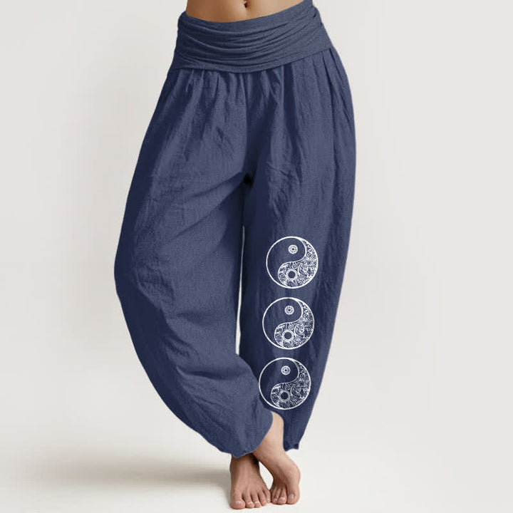 Buddha Stones Damen-Haremshose aus reiner Baumwolle mit Yin-Yang-Muster und elastischem Bund - Dunkelschieferblau - US16, UK/AU20, EU48 (3XL) - image 5