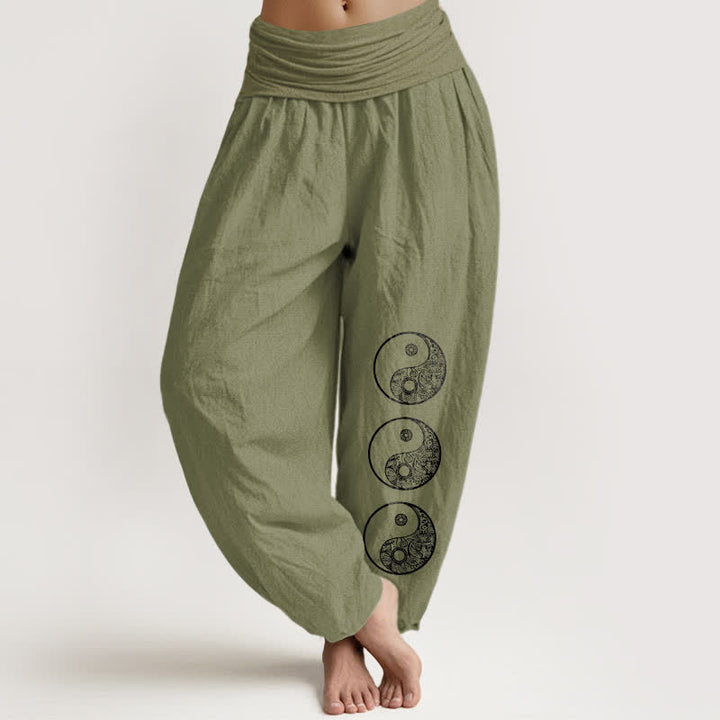 Buddha Stones Damen-Haremshose aus reiner Baumwolle mit Yin-Yang-Muster und elastischem Bund - Olivgrün - US16, UK/AU20, EU48 (3XL) - image 14
