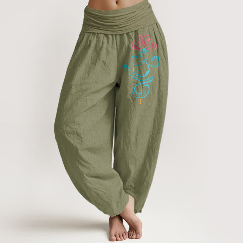 Buddha Stones Damen-Haremshose aus reiner Baumwolle mit tiefrosa Lotus-blauem Wirbelmuster und elastischem Bund - Olivgrün - US16, UK/AU20, EU48 (3XL) - image 14