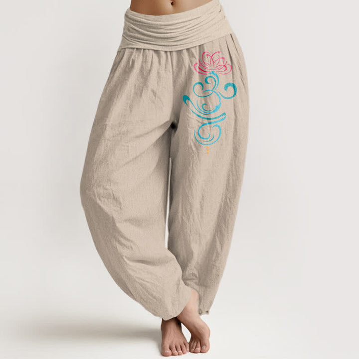 Buddha Stones Damen-Haremshose aus reiner Baumwolle mit tiefrosa Lotus-blauem Wirbelmuster und elastischem Bund - Bräunen - US16, UK/AU20, EU48 (3XL) - image 11