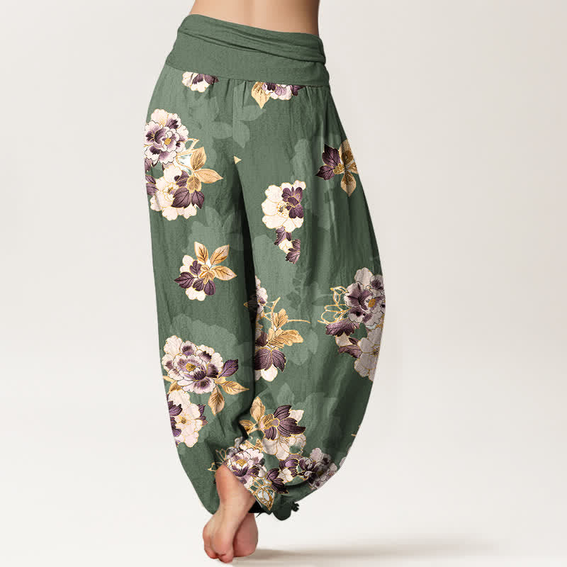 Buddha Stones Damen-Haremshose aus reiner Baumwolle mit Vintage-Blumenmuster und elastischem Bund - image 1