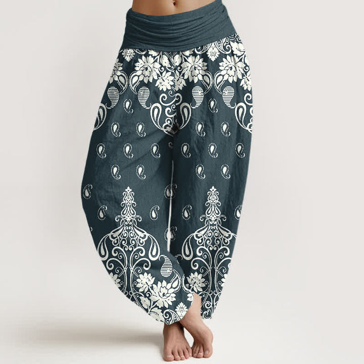 Buddha Stones Damen-Haremshose aus reiner Baumwolle mit weißem Paisley-Blumenmuster und elastischem Bund - Dunkelcyan - US16, UK/AU20, EU48 (3XL) - image 5