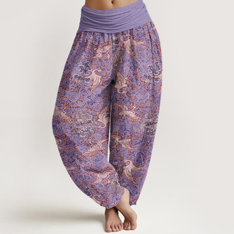 Buddha Stones Baumwoll-Haremshose mit Kranich- und Wolkenmuster, elastischem Bund und Blumenmuster für Damen. - Mittelgroße Orchidee - US16, UK/AU20, EU48 (3XL) - image 5
