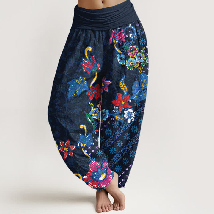 Buddha Stones Damen-Haremshose aus reiner Baumwolle mit buntem, böhmischem Blumenmuster und elastischem Bund - Marine - US16, UK/AU20, EU48 (3XL) - image 5