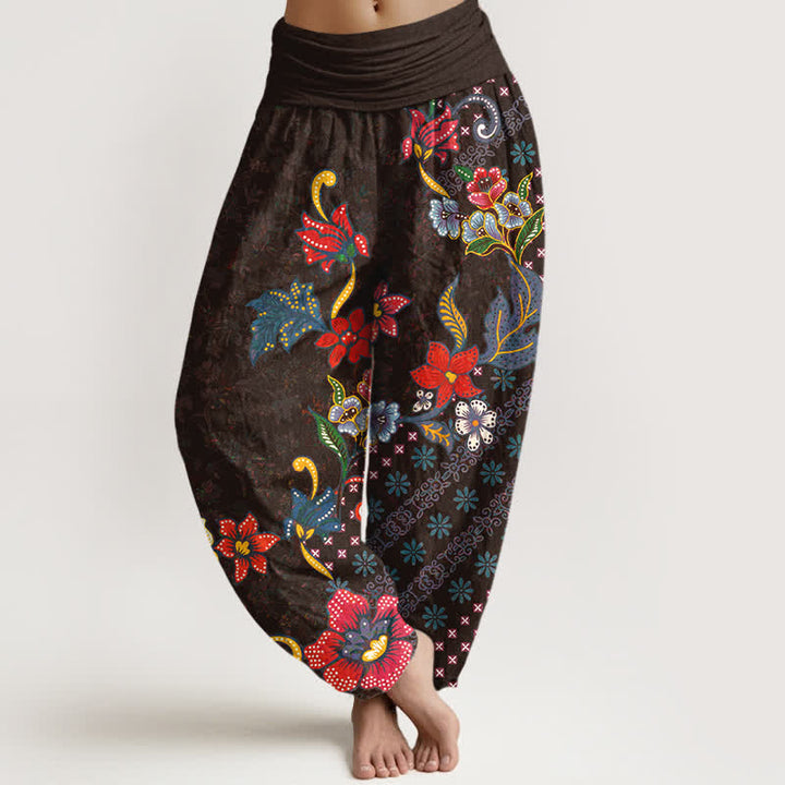 Buddha Stones Damen-Haremshose aus reiner Baumwolle mit buntem, böhmischem Blumenmuster und elastischem Bund - Sattelbraun - US16, UK/AU20, EU48 (3XL) - image 8