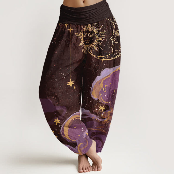 Buddha Stones Baumwoll-Haremshose mit himmlischem Sonnen-, Mond- und Sternenmuster, elastischem Bund, für Damen - Sattelbraun - US16, UK/AU20, EU48 (3XL) - image 5