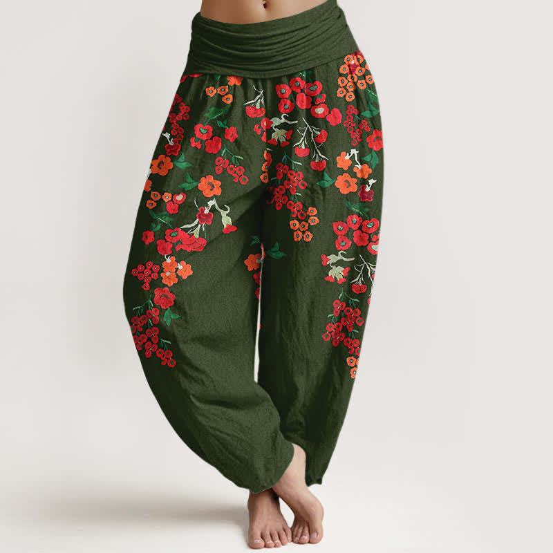 Buddha Stones Baumwoll-Haremshose mit rotem, geblümtem Boho-Muster und elastischem Bund für Damen - Waldgrün - US16, UK/AU20, EU48 (3XL) - image 8