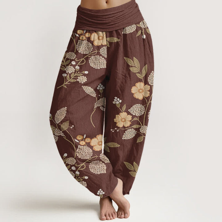 Buddha Stones Damen-Haremshose aus reiner Baumwolle mit Vintage-Blumen- und Blättermuster, elastischem Bund - Sienna - US16, UK/AU20, EU48 (3XL) - image 0