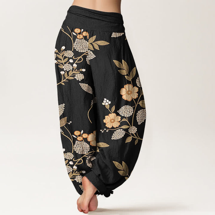 Buddha Stones Damen-Haremshose aus reiner Baumwolle mit Vintage-Blumen- und Blättermuster, elastischem Bund - image 9