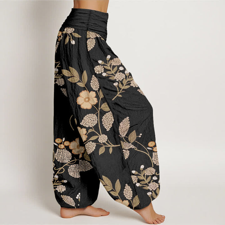 Buddha Stones Damen-Haremshose aus reiner Baumwolle mit Vintage-Blumen- und Blättermuster, elastischem Bund - image 10