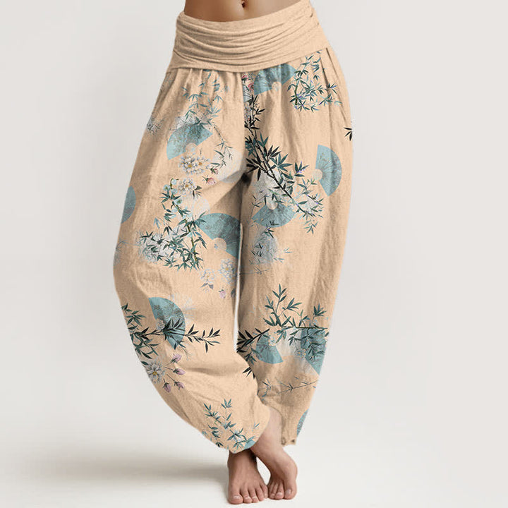 Buddha Stones Haremshose aus Baumwolle mit Bambusblüten-Fächermuster und elastischem Bund für Damen - Pfirsichpuff - US16, UK/AU20, EU48 (3XL) - image 8