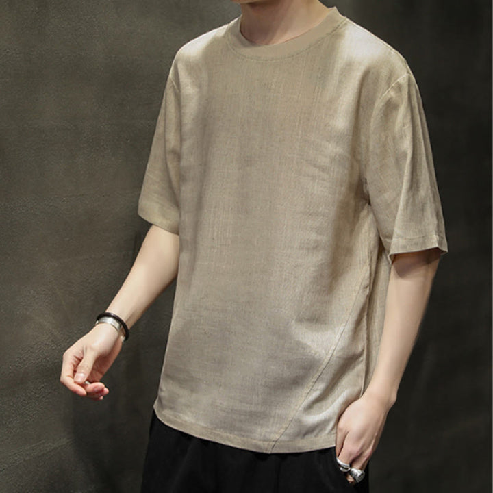 Buddha Stones Lässiges, minimalistisches Kurzarm-T-Shirt aus Leinen für Herren mit Rundhalsausschnitt – perfekt für den Sommer - image 5