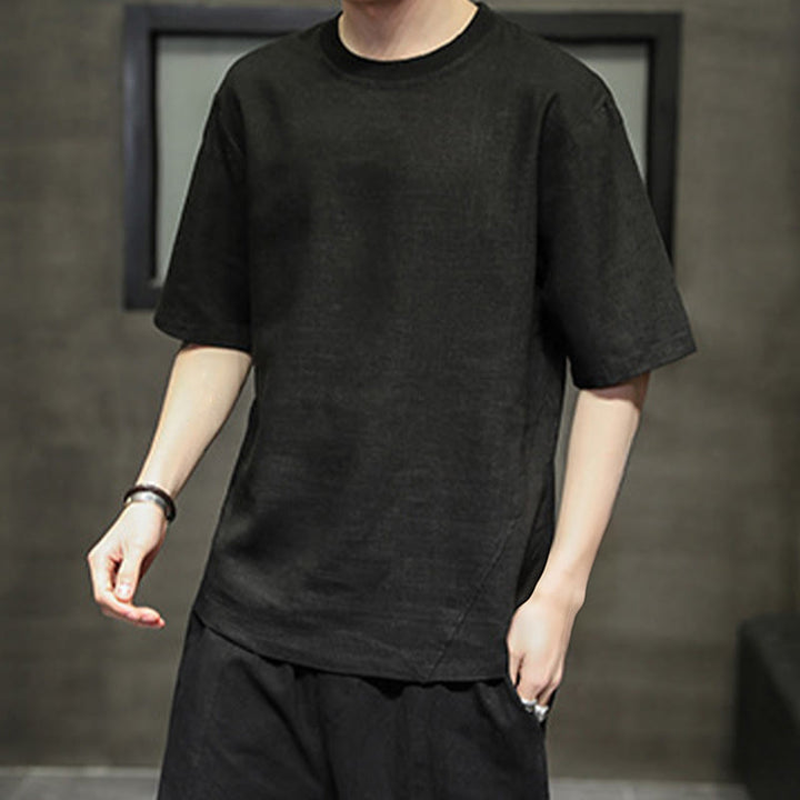 Buddha Stones Lässiges, minimalistisches Kurzarm-T-Shirt aus Leinen für Herren mit Rundhalsausschnitt – perfekt für den Sommer - image 9