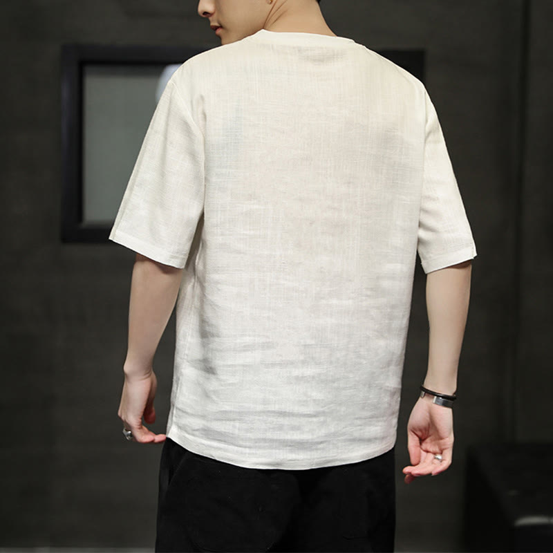 Buddha Stones Lässiges, minimalistisches Kurzarm-T-Shirt aus Leinen für Herren mit Rundhalsausschnitt – perfekt für den Sommer - image 19