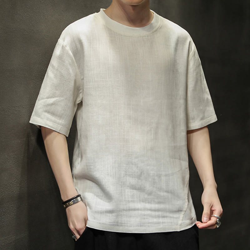 Buddha Stones Lässiges, minimalistisches Kurzarm-T-Shirt aus Leinen für Herren mit Rundhalsausschnitt – perfekt für den Sommer - image 22