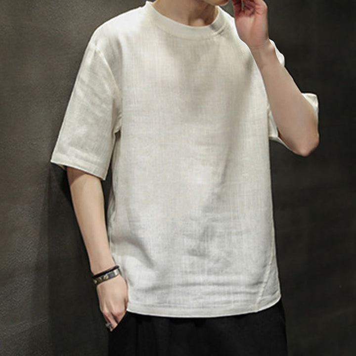 Buddha Stones Lässiges, minimalistisches Kurzarm-T-Shirt aus Leinen für Herren mit Rundhalsausschnitt – perfekt für den Sommer - image 17
