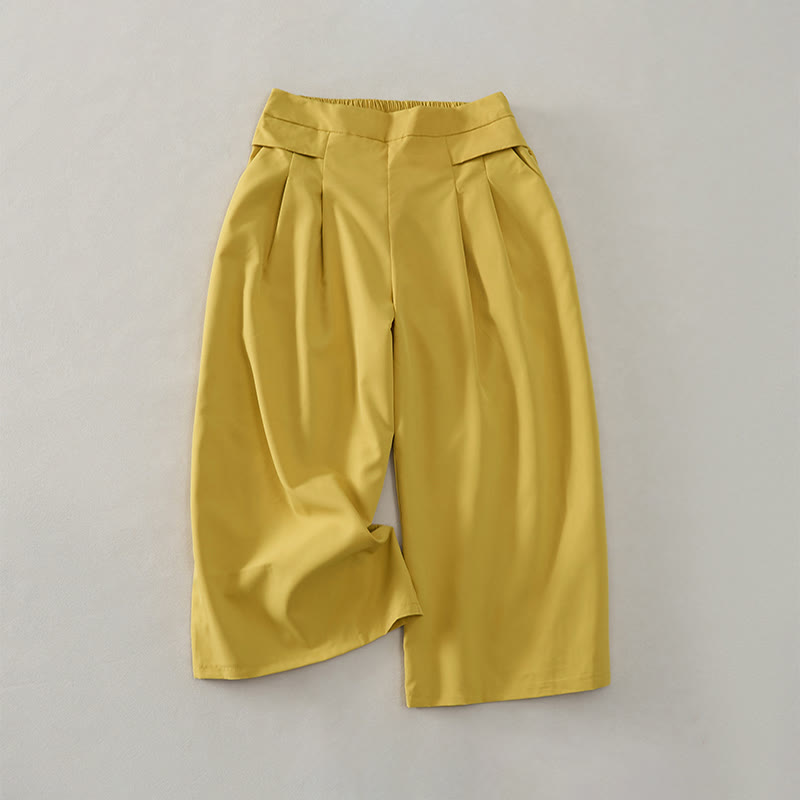 Buddha Stones Lässige, minimalistische, einfarbige Damen-Cropped-Hose mit weitem Bein und Taschen für den Sommer - Goldrute - US14, UK/AU18, EU46 (3XL) - image 0