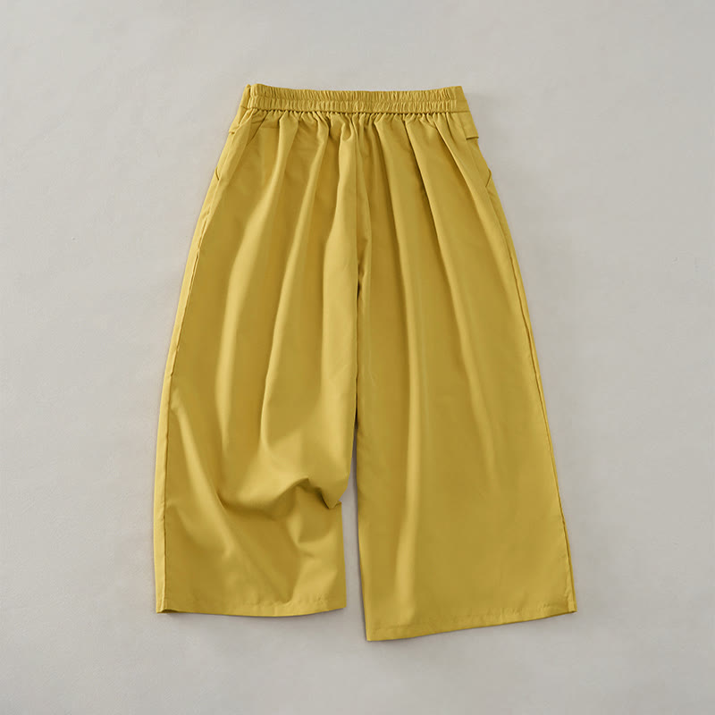 Buddha Stones Lässige, minimalistische, einfarbige Damen-Cropped-Hose mit weitem Bein und Taschen für den Sommer - image 1