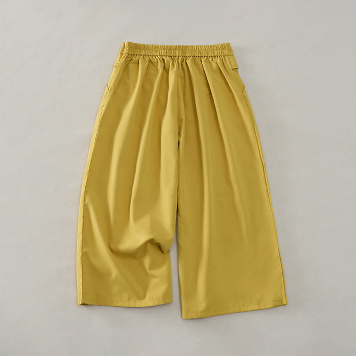 Buddha Stones Lässige, minimalistische, einfarbige Damen-Cropped-Hose mit weitem Bein und Taschen für den Sommer - image 1