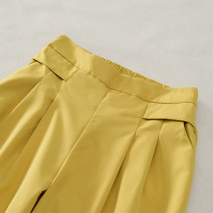 Buddha Stones Lässige, minimalistische, einfarbige Damen-Cropped-Hose mit weitem Bein und Taschen für den Sommer - image 2