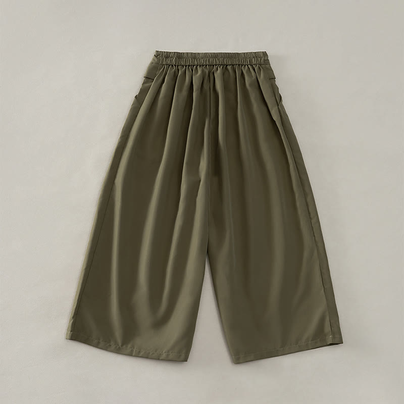 Buddha Stones Lässige, minimalistische, einfarbige Damen-Cropped-Hose mit weitem Bein und Taschen für den Sommer - image 8