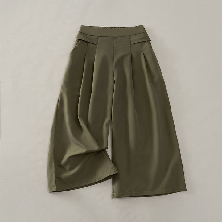 Buddha Stones Lässige, minimalistische, einfarbige Damen-Cropped-Hose mit weitem Bein und Taschen für den Sommer - Dunkelolivgrün - US14, UK/AU18, EU46 (3XL) - image 7