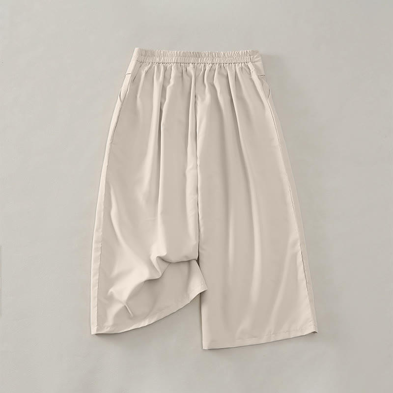 Buddha Stones Lässige, minimalistische, einfarbige Damen-Cropped-Hose mit weitem Bein und Taschen für den Sommer - image 17