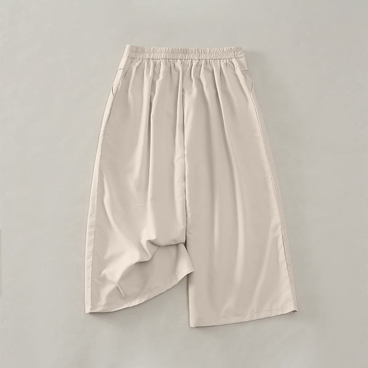 Buddha Stones Lässige, minimalistische, einfarbige Damen-Cropped-Hose mit weitem Bein und Taschen für den Sommer - image 17