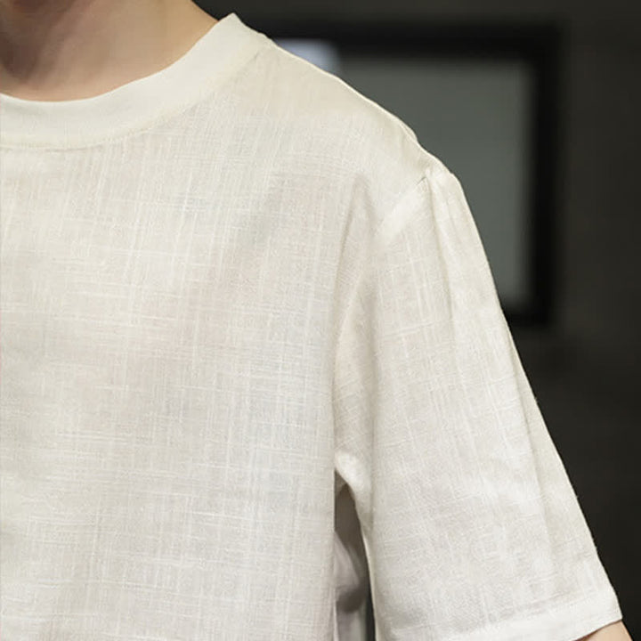 Buddha Stones Lässiges, minimalistisches Kurzarm-T-Shirt aus Leinen für Herren mit Rundhalsausschnitt – perfekt für den Sommer - image 27