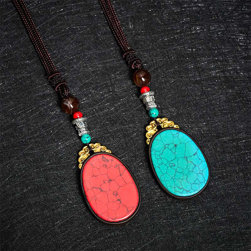 Buddha Stones Handgefertigte ovale Halskette aus Ebenholz mit dem Motiv „Weisheit“ im Stammesstil - image 12