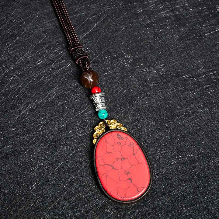 Buddha Stones Handgefertigte ovale Halskette aus Ebenholz mit dem Motiv „Weisheit“ im Stammesstil - image 8